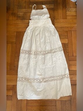 H&M NWT White Embroidered Lace Cotton Midi Dress XS Cottagecore Boho